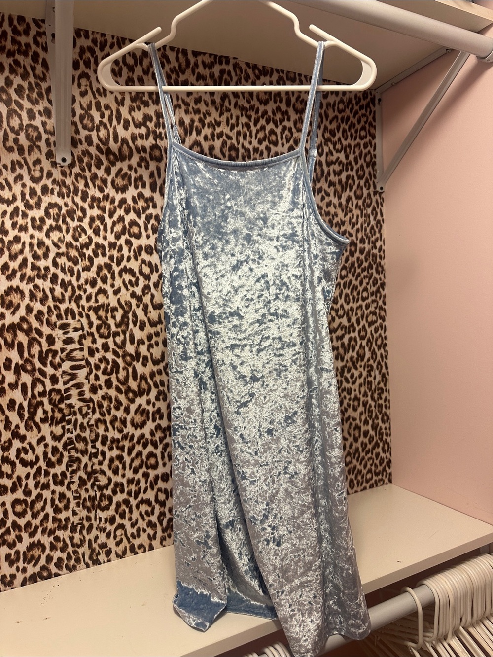 Light Blue Crushed Velvet Slip Dress